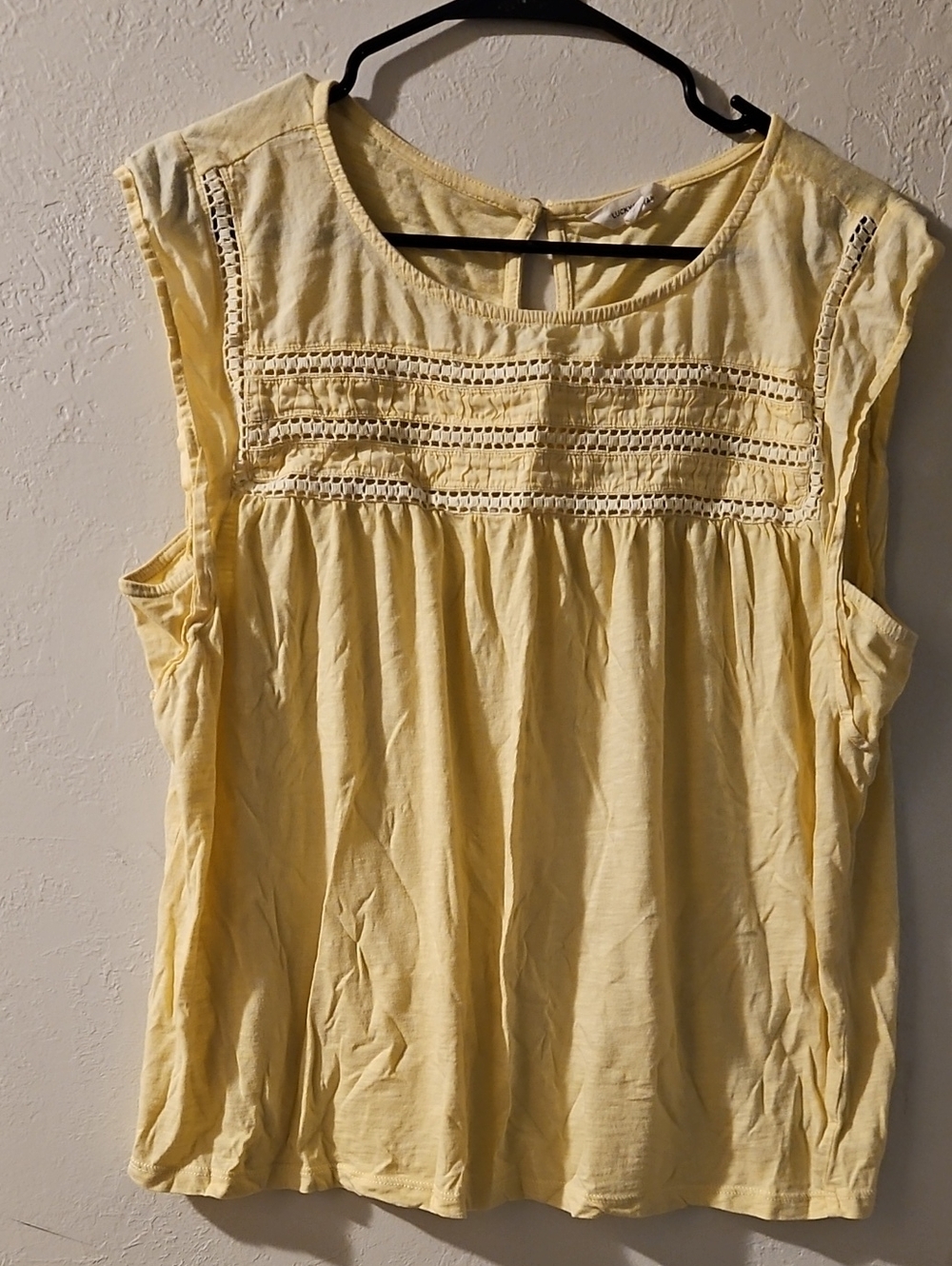 Lucky Brand Pale Yellow Crochet Yoke Sleeveless Camisole